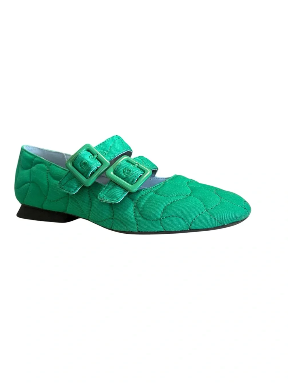 Camper Green Quilted Double Strap Mary Jane Flats EU 37 US 6.5